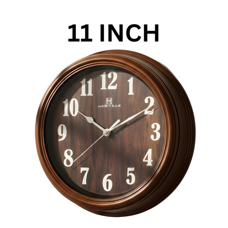 Heritage 11 Inch Squat Brown Wall Clock