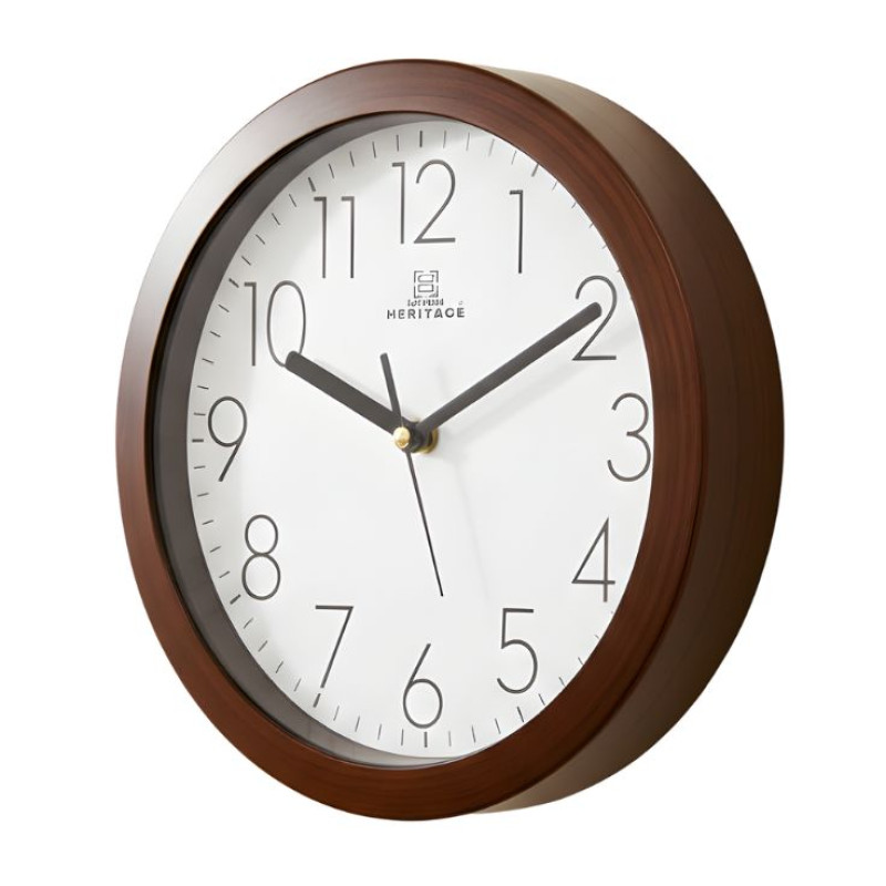 Heritage 10 Inch Squat 2 Numeric Brown Wall Clock