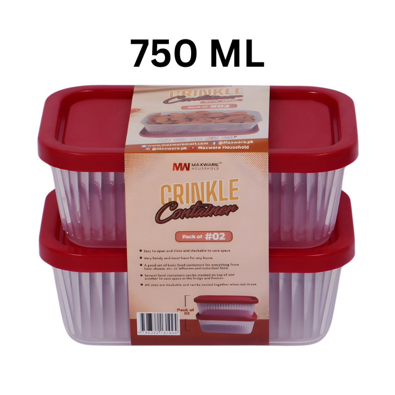 Crinkle Food Storage Container Pack of 2 – 750ml Each