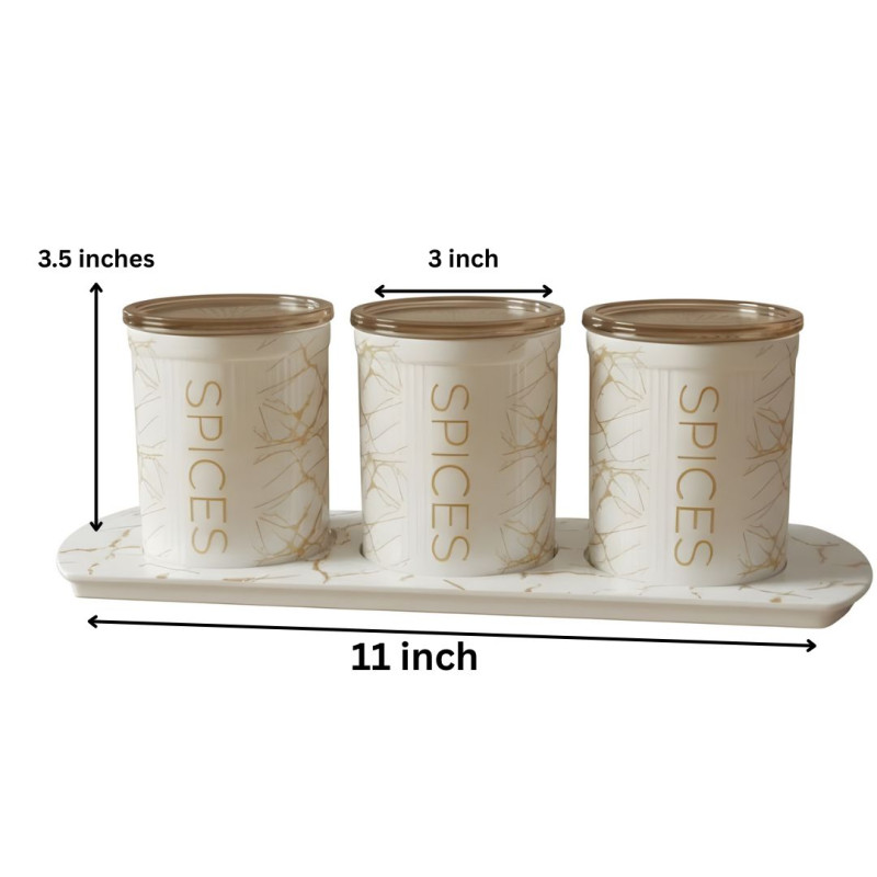 Ceramic 3 Piece Kitchen Spice Set with Tray Super Airtight