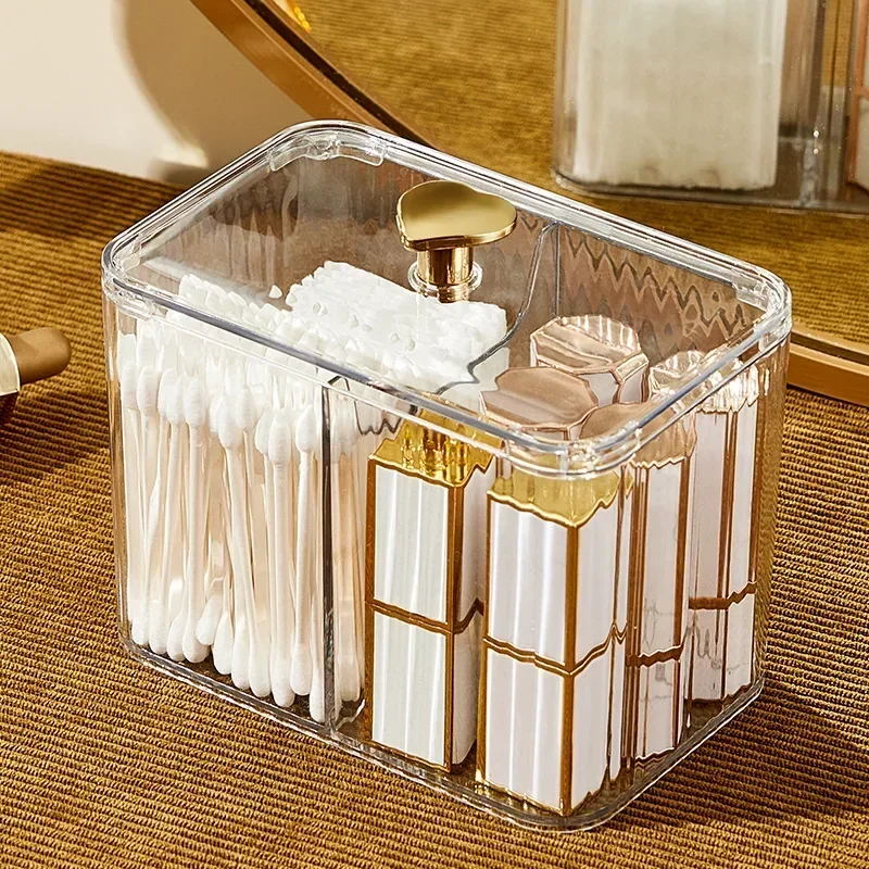Cotton Swab & Cotton Pad Holder With 3 Compartments