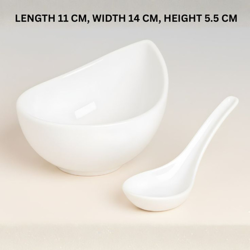 Melamine 2 PCS White Serving Set OF Bowl And Soup Spoon