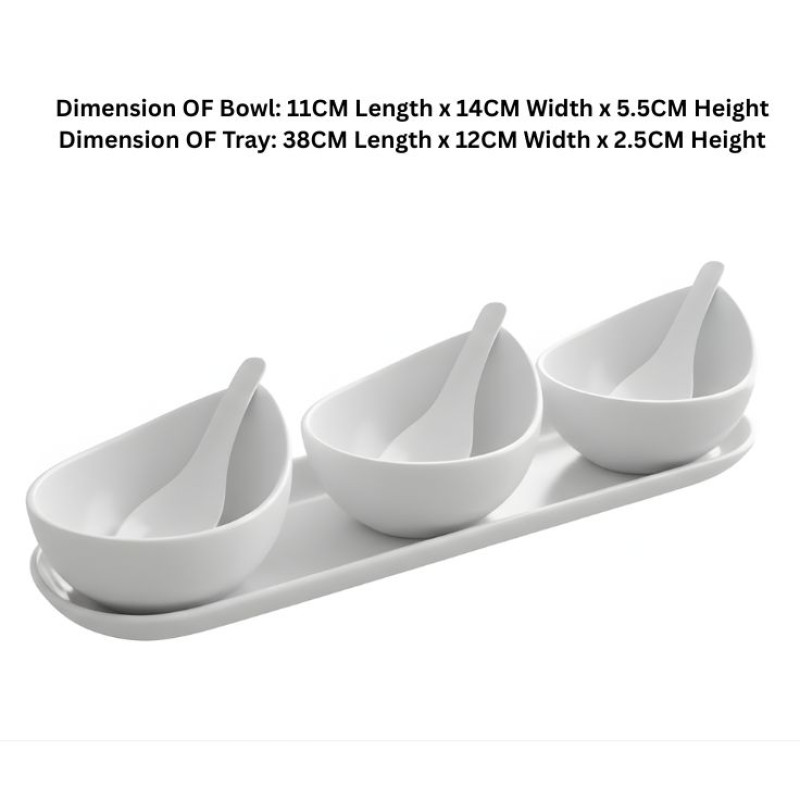 Melamine 7 PCS White Serving Set OF Bowls And Soup Spoons With Tray