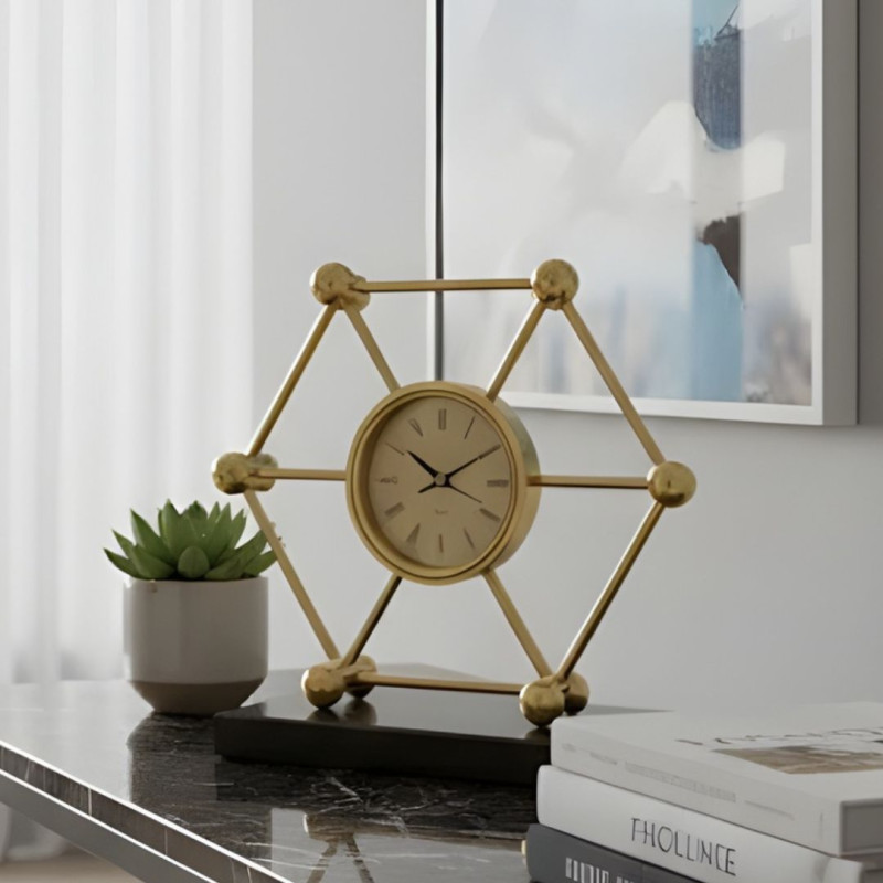 Hexagon Mantel Marble Clock Elegant Decorative Table Clock