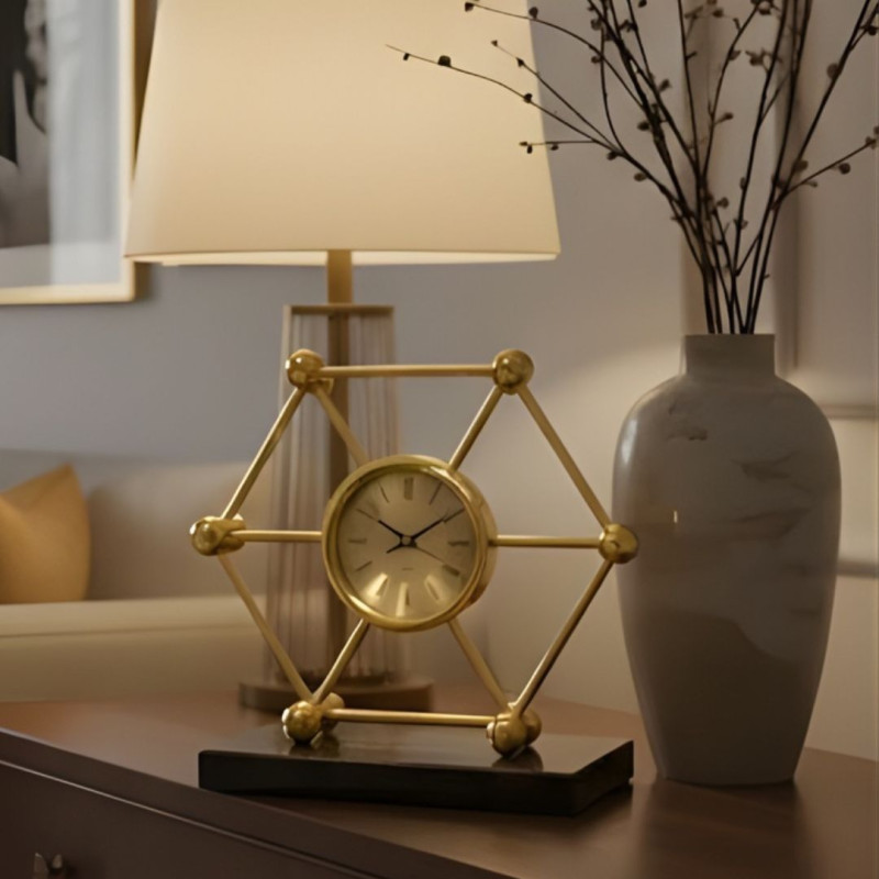 Hexagon Mantel Marble Clock Elegant Decorative Table Clock