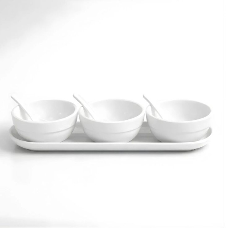 Melamine 7 PCS White Tulip Serving Soup Set With Tray