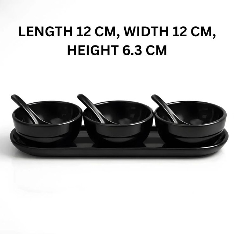 Melamine 7 PCS Black Tulip Serving Soup Set With Tray