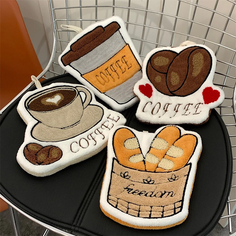 Coffee Pattern Hand Cloth Towel Soft Absorbent Hanging Hand Towel