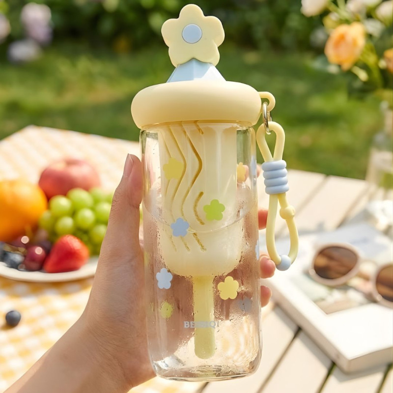 Glass Sipper Cup Stylish Drinking Glass with Straw