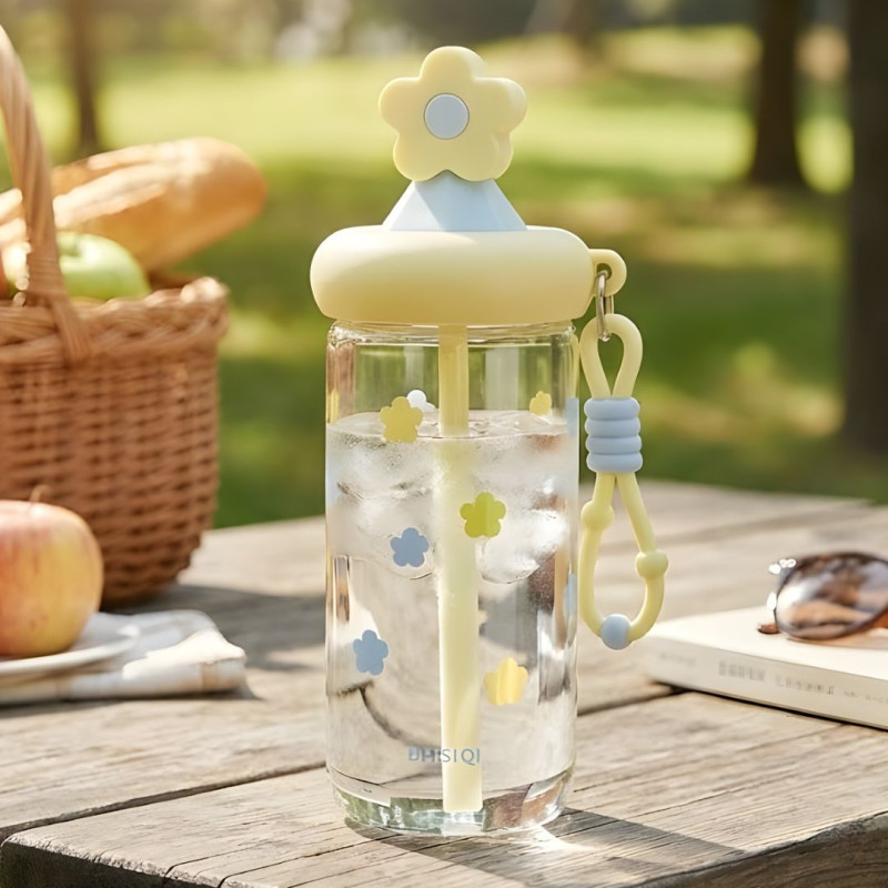 Glass Sipper Cup Stylish Drinking Glass with Straw