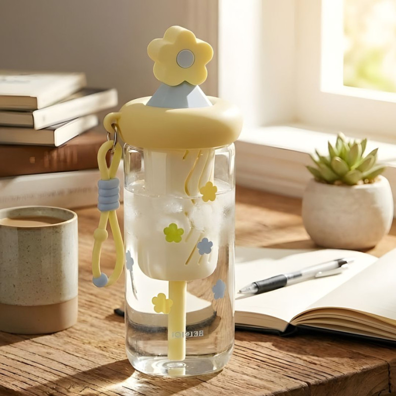 Glass Sipper Cup Stylish Drinking Glass with Straw