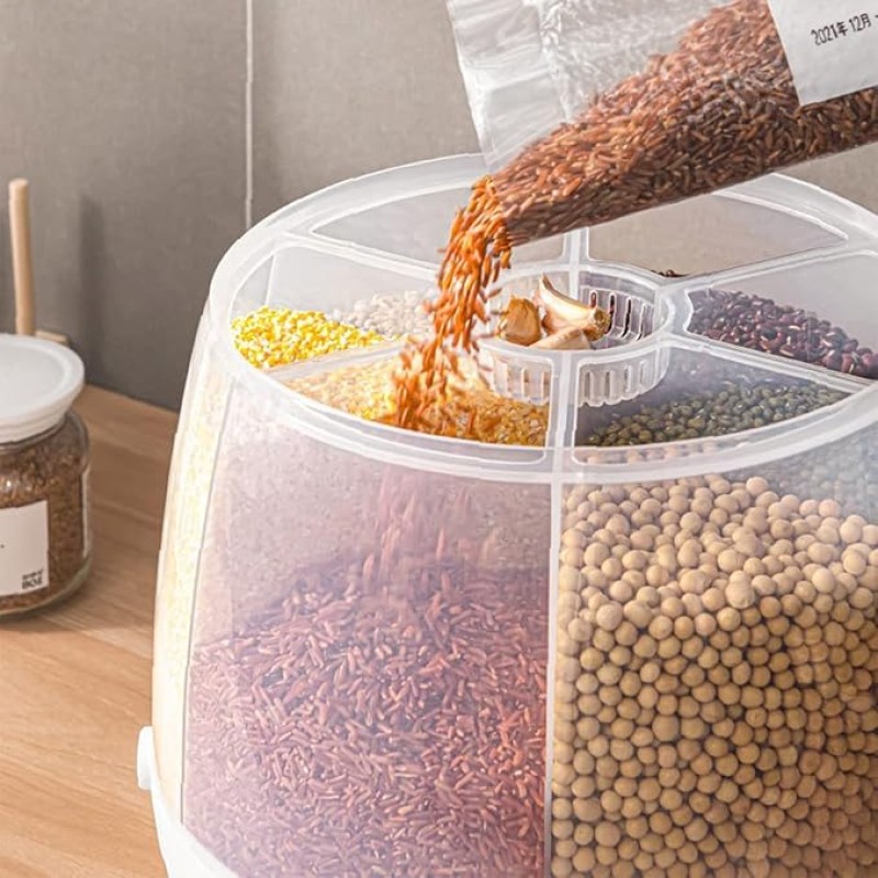 6KG Rotating Cereal Dispenser Multi Grain Storage Container