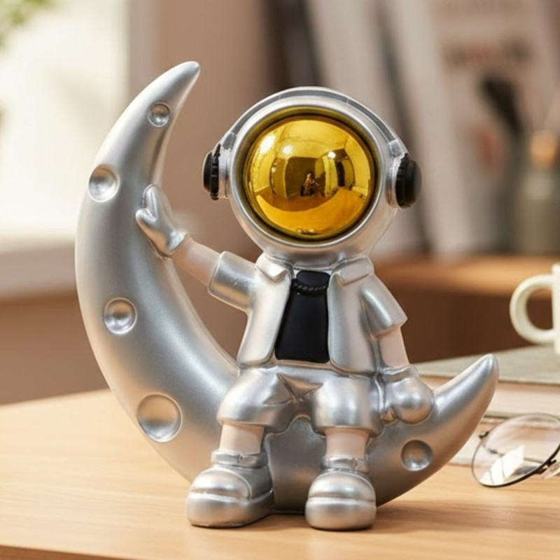 Astronaut Moon Sitting Showpiece Decorative Space Theme Figurine