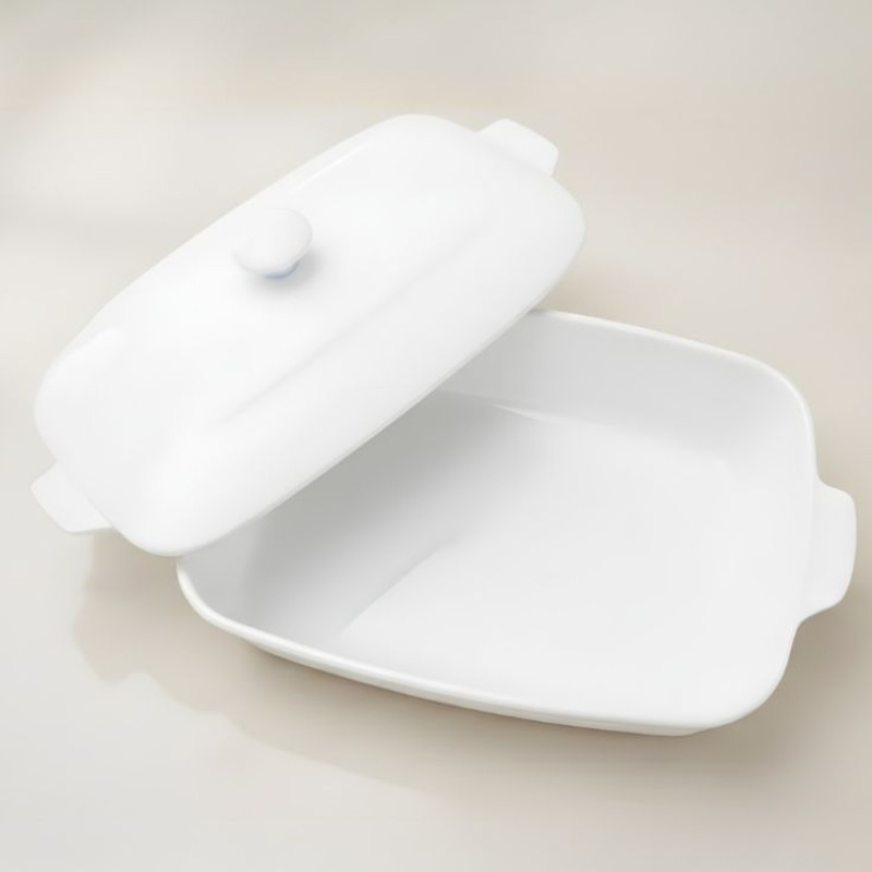 Melamine White Rectangle Serving Bowl With Lid