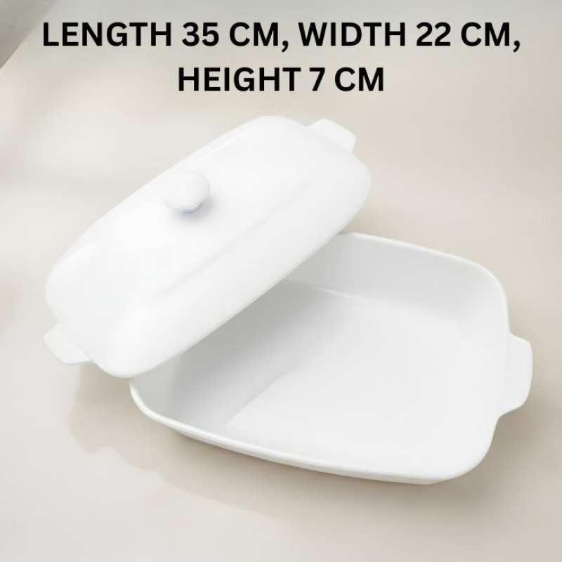 Melamine White Rectangle Serving Bowl With Lid