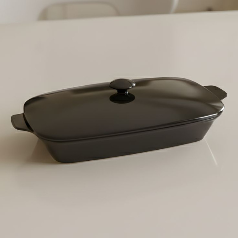 Melamine Black Rectangle Serving Bowl With Lid