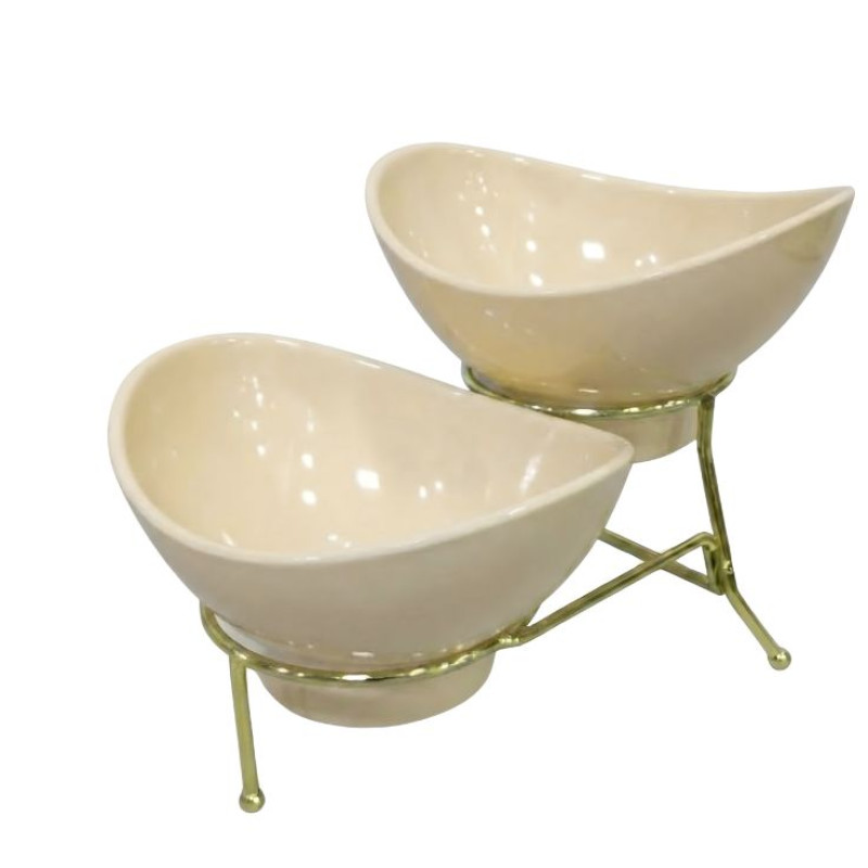 Melamine 2 Small Cream Lotus Bowls With Golden Stand