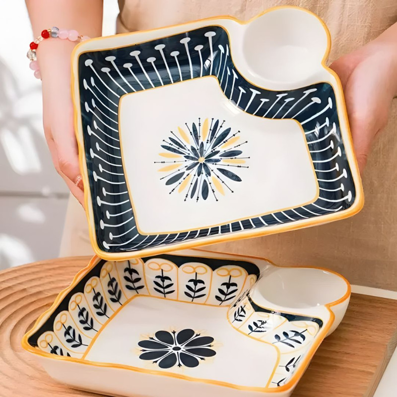 Dumpling Plate With Vinegar Dish Household Ceramic Serving Plate