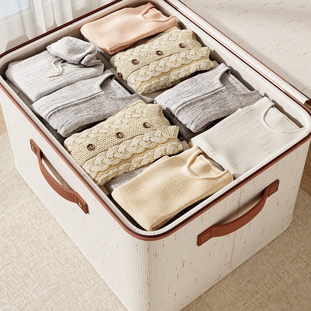 Collapsible Linen Clothes Storage Organizer Box With Dual Zipper