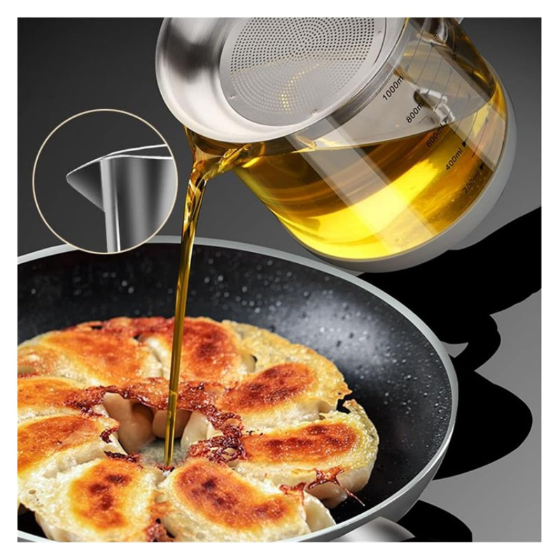 1200ML Glass Oil Filter Pot Kitchen Oil Strainer Container