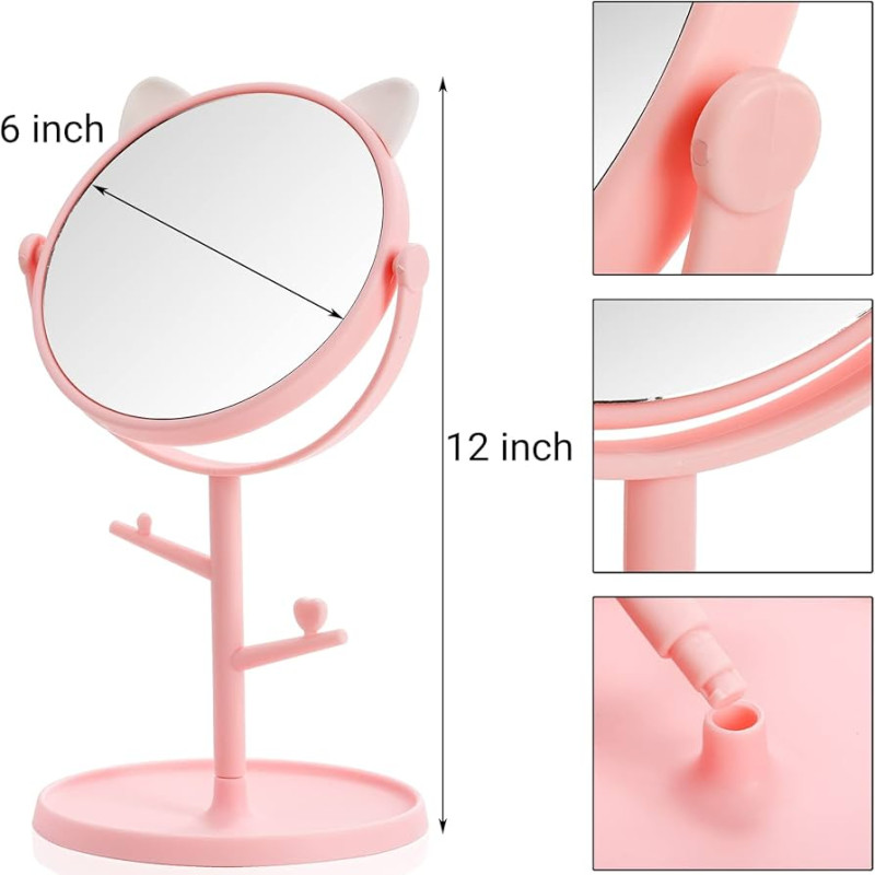 360° Rotating Cat Shape Tabletop Makeup Mirror