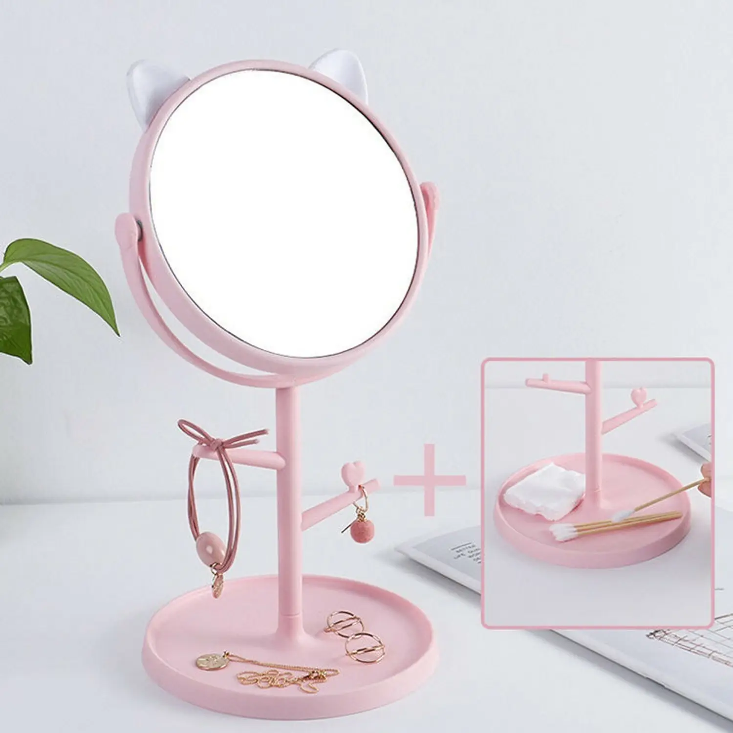 360° Rotating Cat Shape Tabletop Makeup Mirror