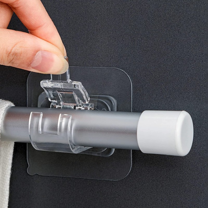 Pack of 2 Transparent PVC Adhesive Curtain Rod Hooks