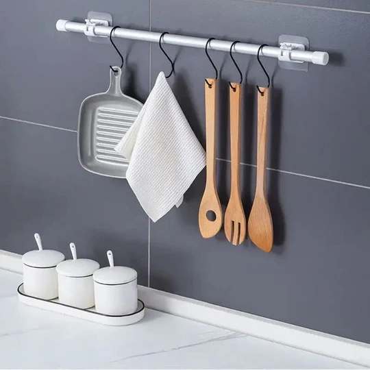 Pack of 2 Transparent PVC Adhesive Curtain Rod Hooks