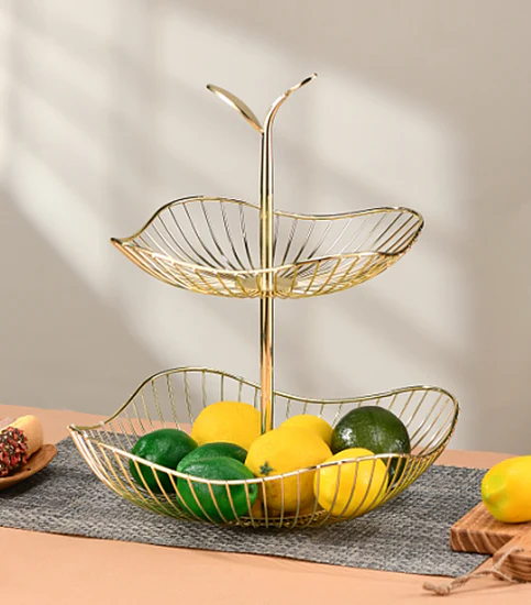 Golden Fruit Basket Decorative Metal Fruit Storage Basket