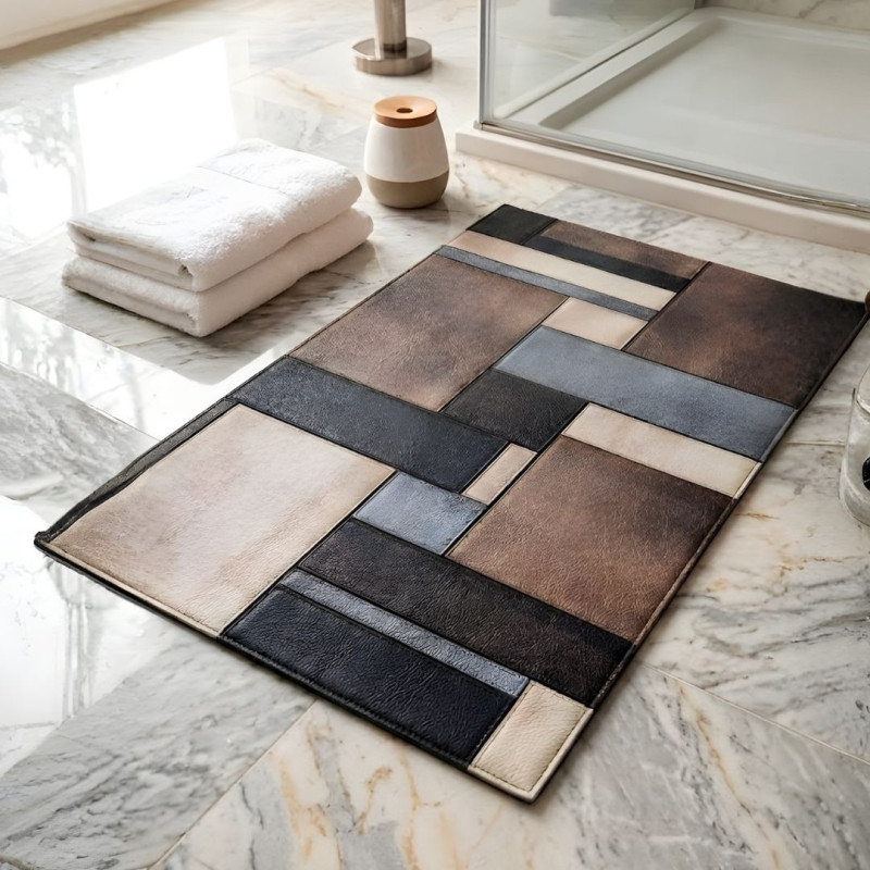 Nappa Leather Bath Mat Non Slip Rubber Base Bathroom Mat
