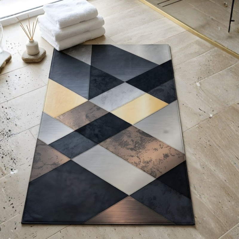 Modern Geometric Nappa Leather Bath Mat Non Slip Rubber Mat
