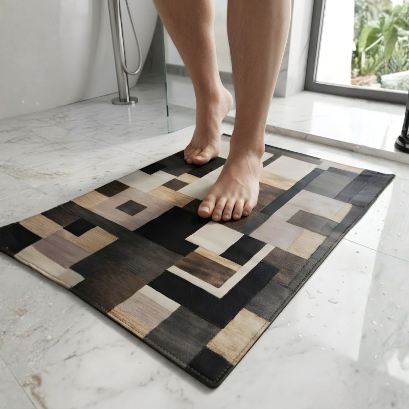 Abstract Pattern Nappa Leather Bath Mat Non Slip Rubber Floor Mat