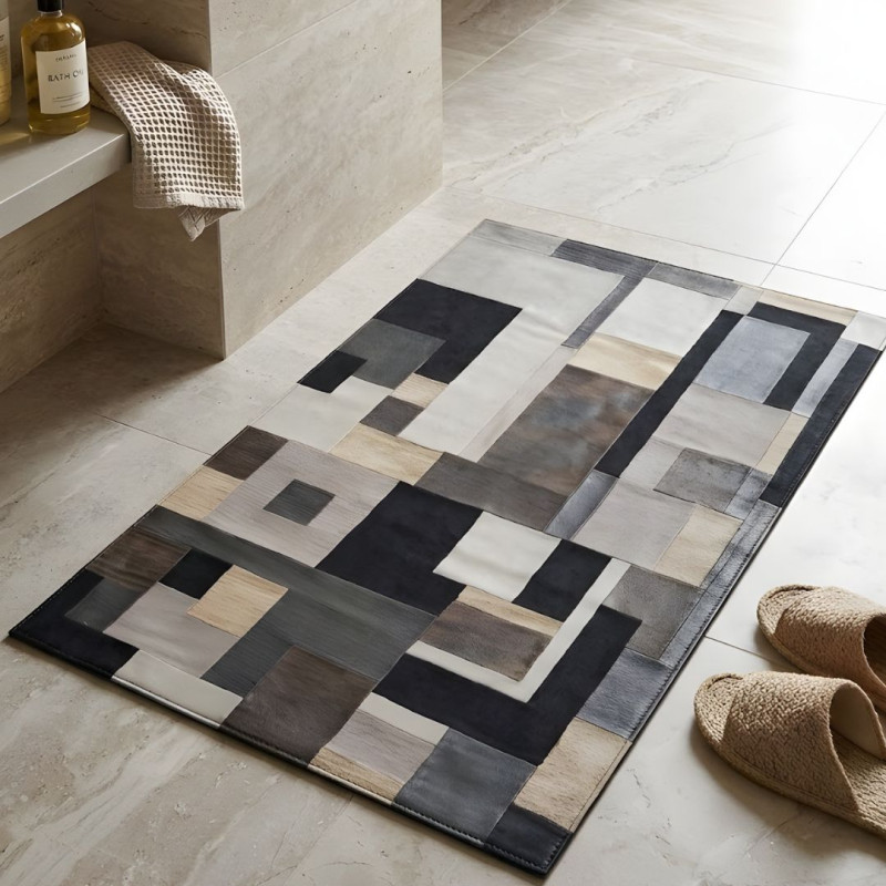 Abstract Pattern Nappa Leather Bath Mat Non Slip Rubber Floor Mat