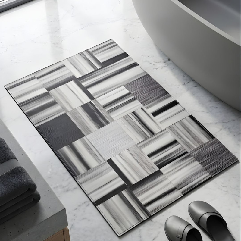 Contemporary Abstract Mosaic Nappa Leather Bath Mat