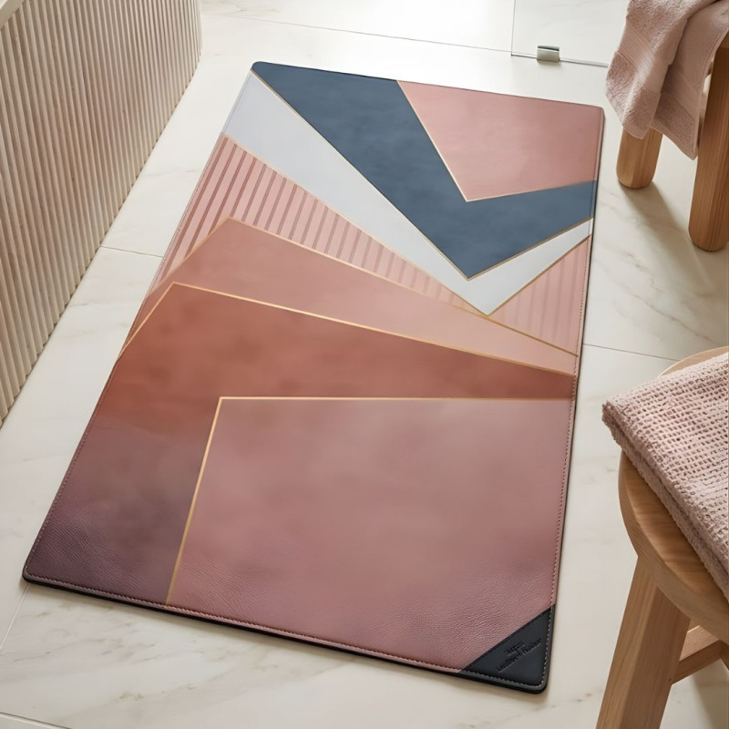 Nordic Pastel Geometric Nappa Leather Bath Mat
