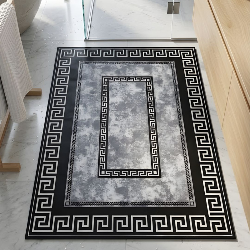 Majestic Greek Key Nappa Leather Bath Mat Non Slip Rubber Mat