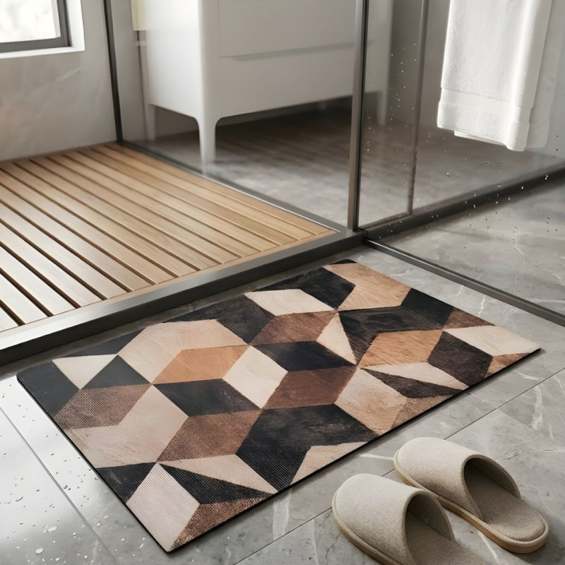 3D Illusion Geometric Cube Nappa Leather Bath Mat