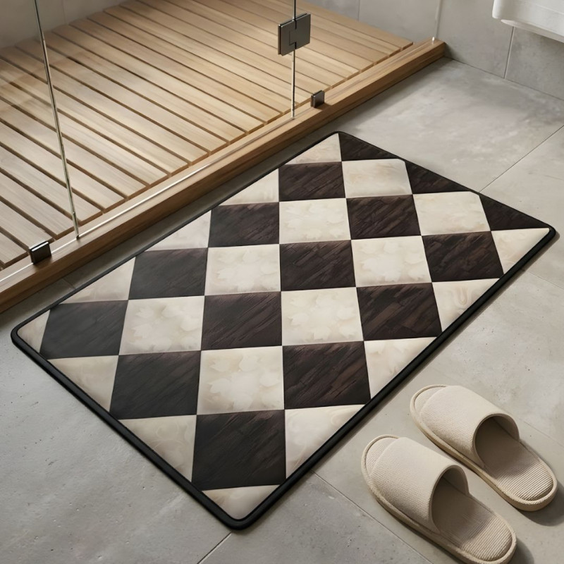 Vintage Diamond Wood Grain Nappa Leather Bath Mat