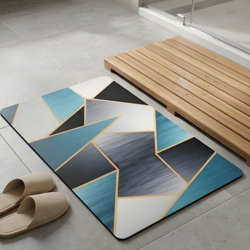 Abstract Oceanic Geometric Nappa Leather Bath Mat