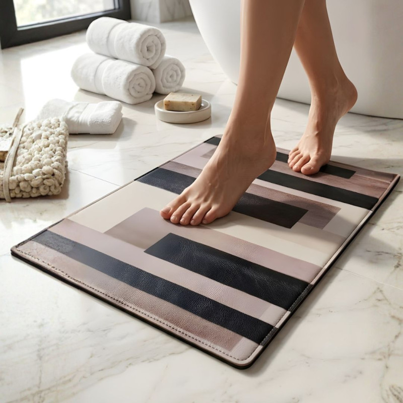 Nordic Abstract Block Nappa Leather Bath Mat