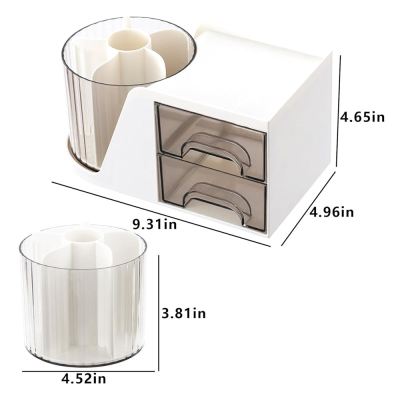 360° Rotating Desk Organizer with Mirror 2 Drawers & 7 Storage Slots