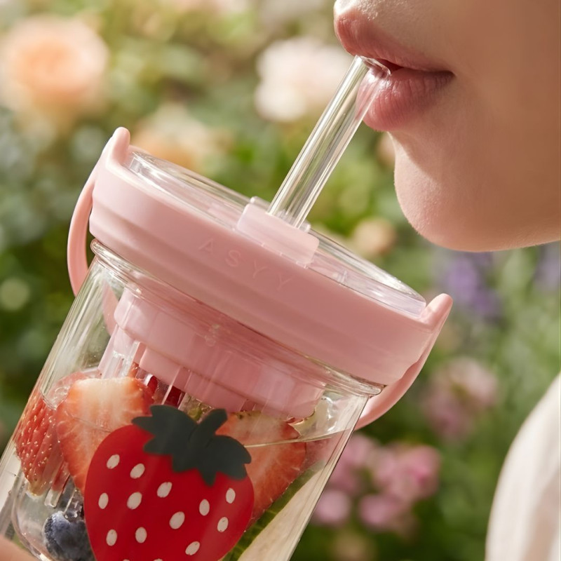 Glass Sipper Cup Drinking Cup with Straw
