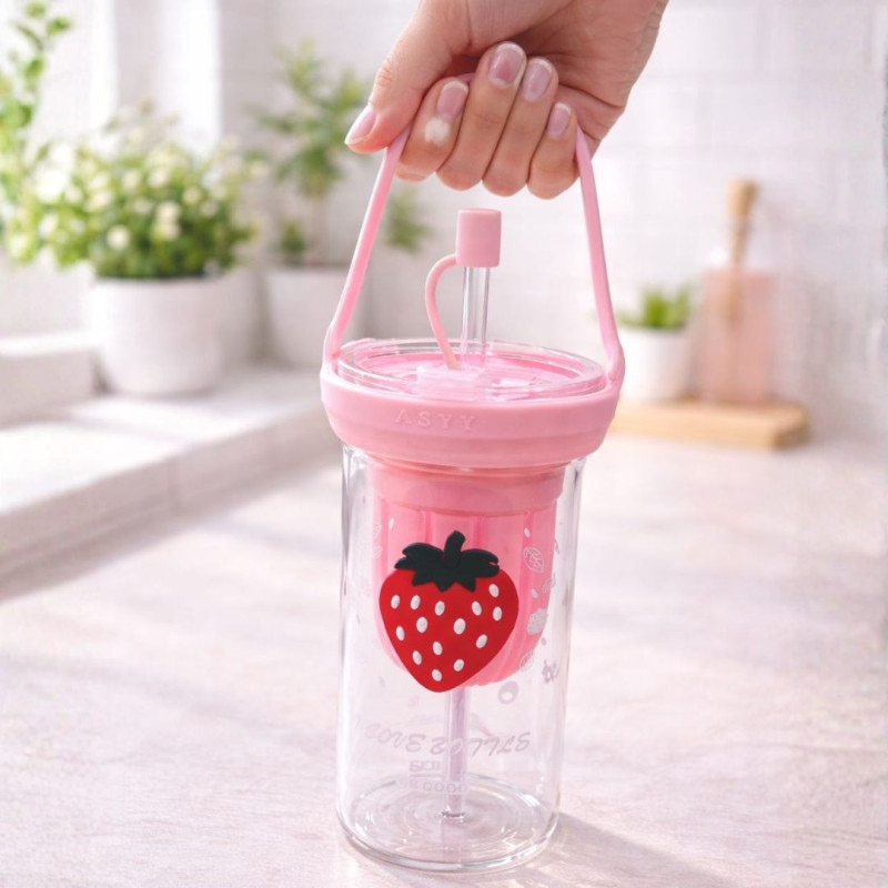 Glass Sipper Cup Drinking Cup with Straw