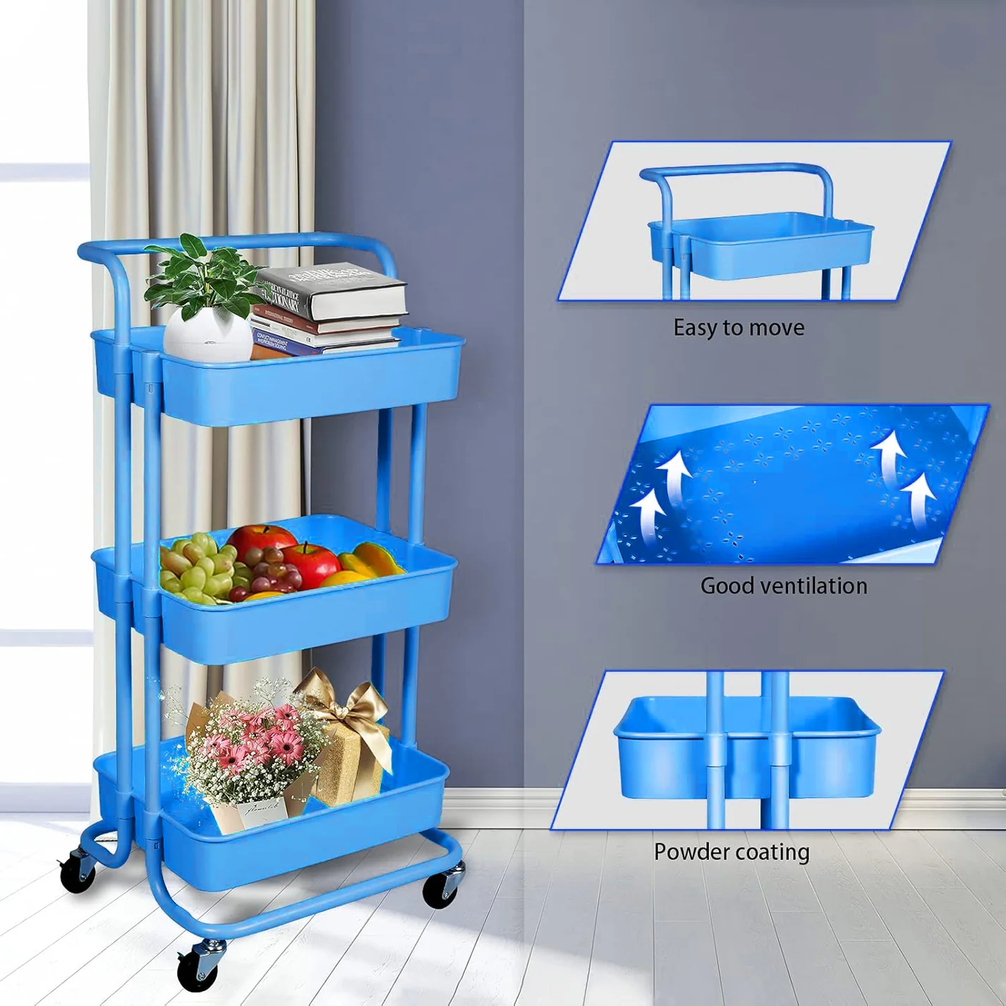 3 Tier Organizer Trolley Matrix Storage Rack with Wheels