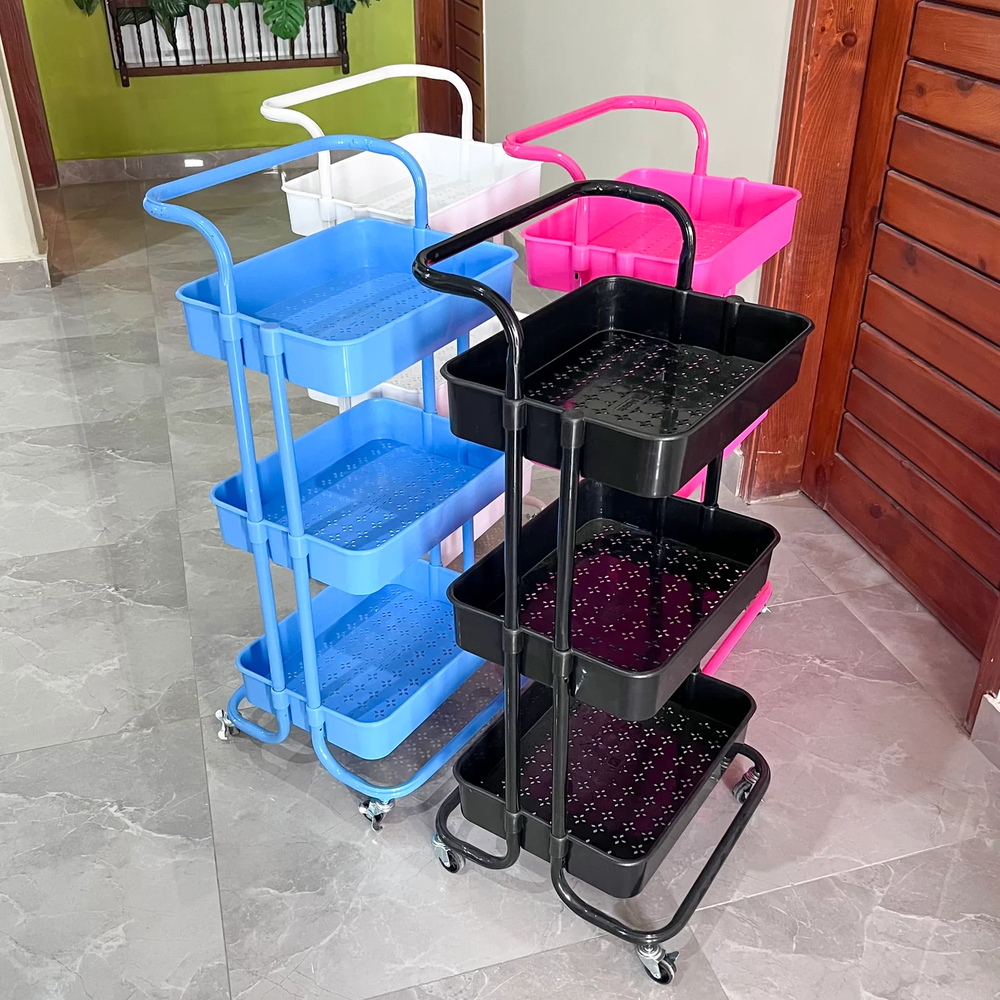 3 Tier Organizer Trolley Matrix Storage Rack with Wheels
