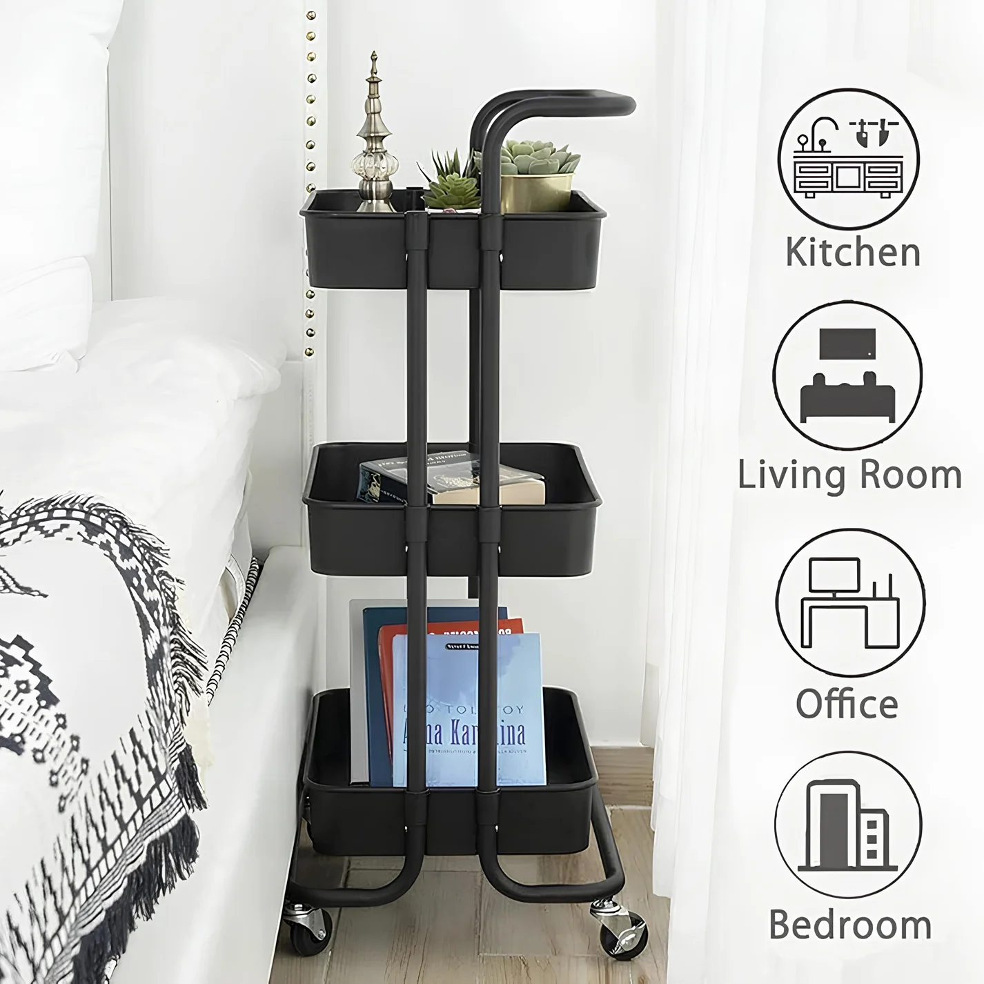 3 Tier Organizer Trolley Matrix Storage Rack with Wheels