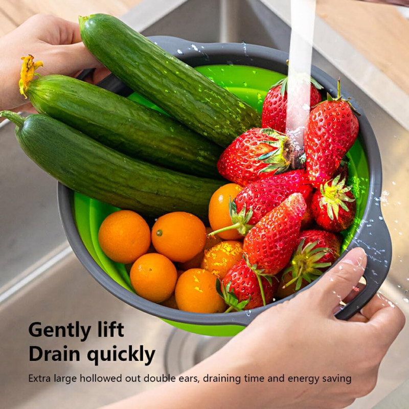 2 in 1 Collapsible Colander Large Self Draining Strainer Set