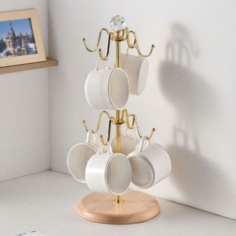 Mug Holder Golden Frame with Wooden Stand