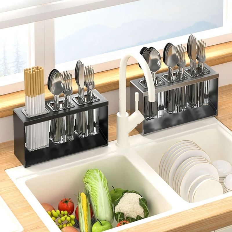 3 Portion Acrylic Cutlery Holder Metal Stand Organizer