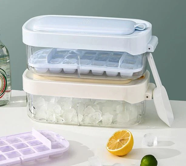 Press Ice Mold with Lid & Spoon Ice Cube Maker Tray